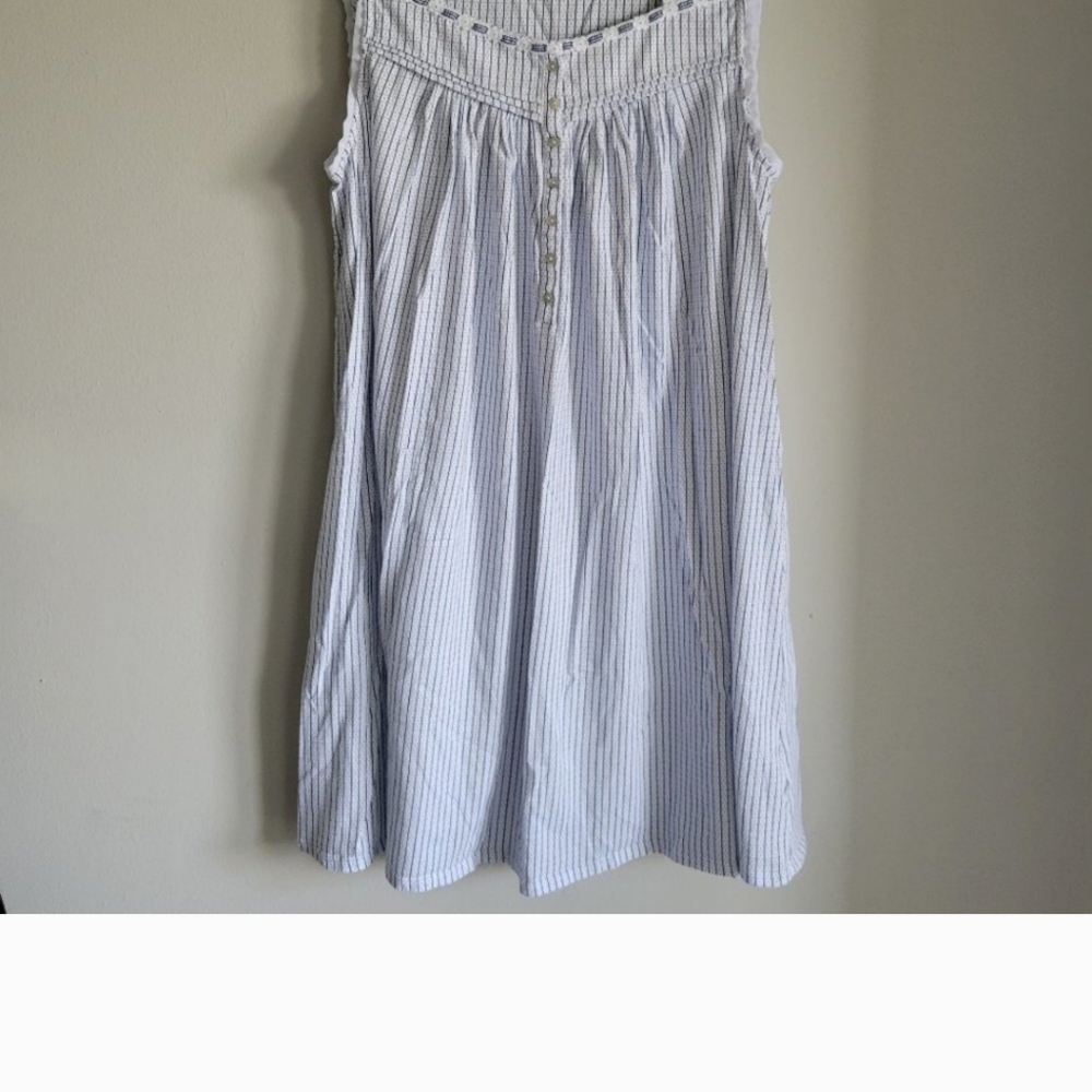 Eileen West Sleeveless Nightgown 100% Pima Cotton Women's Size M Blue & White
